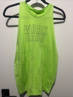 PINK Victoria's Secret Neon Lime 'WORK HARD' Muscle Tank